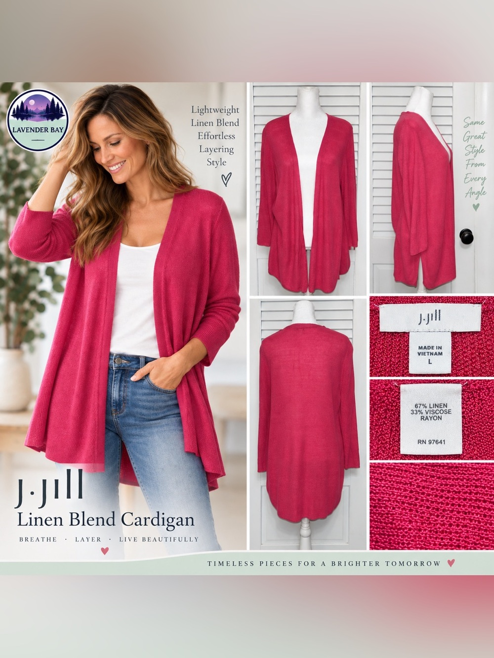 J.JILL LINEN BLEND LONG OPEN CARDIGAN PINK SIZE L